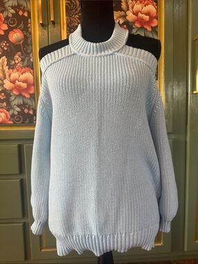 Sky Blue Off-the-Shoulder Knit Sweater